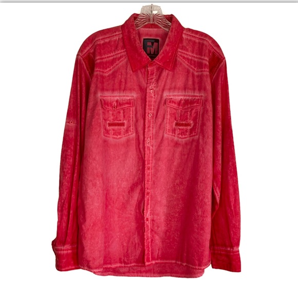 Franky Max Other - Franky Max Button Front Long Sleeve Double Pocket 100% Cotton Red Shirt Men’s XL